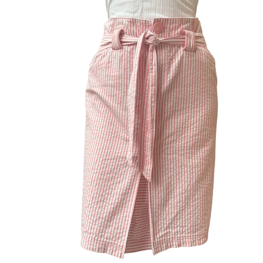 Kenzie Seersucker Skirt Paperbag Waist Pink Stripe Coastalgranddaughter Preppy 6